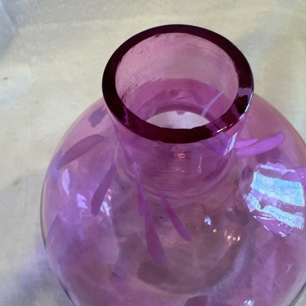 Glass‎ Pink Splatter Onion Shaped Vase Mid Century Modern Hand Blown Art 6